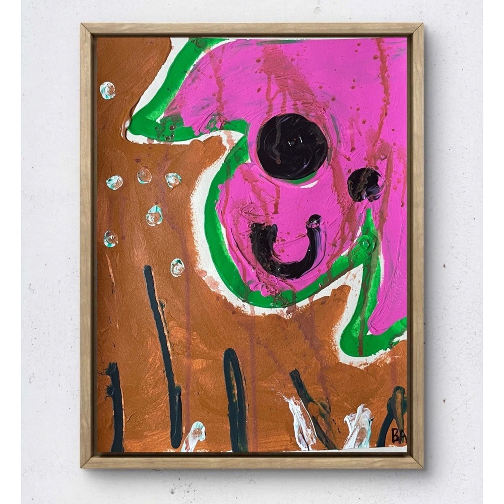 Original Abstract Swine Painting 11x14 Pink Pig Pop Art Oman Hosea Wall Decor